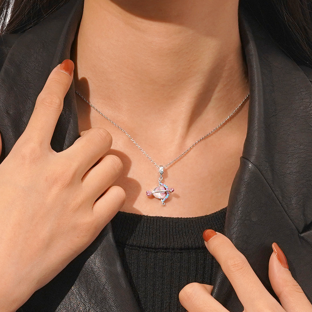 Gnoce Cupid's Arrow Rose Pink Heart Pendant Dangle Charm_5