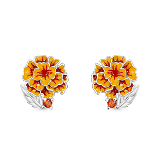 Gnoce Birthday Flower Series Tagetes Erecta Stud Earrings_1