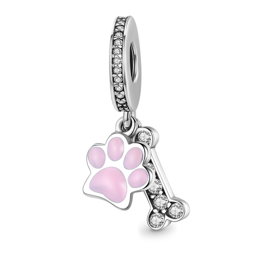 Paw & Bone Pendant Dangle Charm 925 Sterling Silver Inlaid with Crystal Gemstones_1