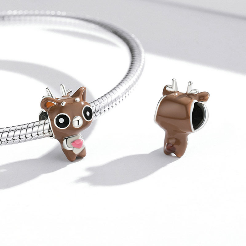 Cute Deer Charm Bead 925 Sterling Silver with Colorful Enamels_2