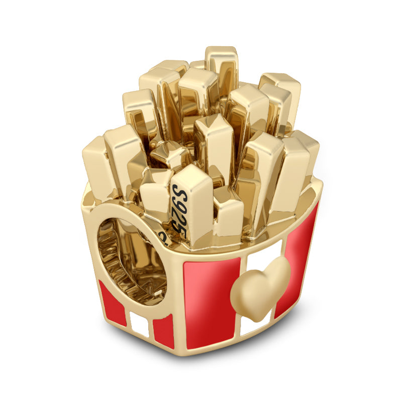 Gnoce "Food Makes Me Happy" 925 Sterling Silver with Yellow Gold Plating Red and White Enamel Fast Food French Fries Charm_2