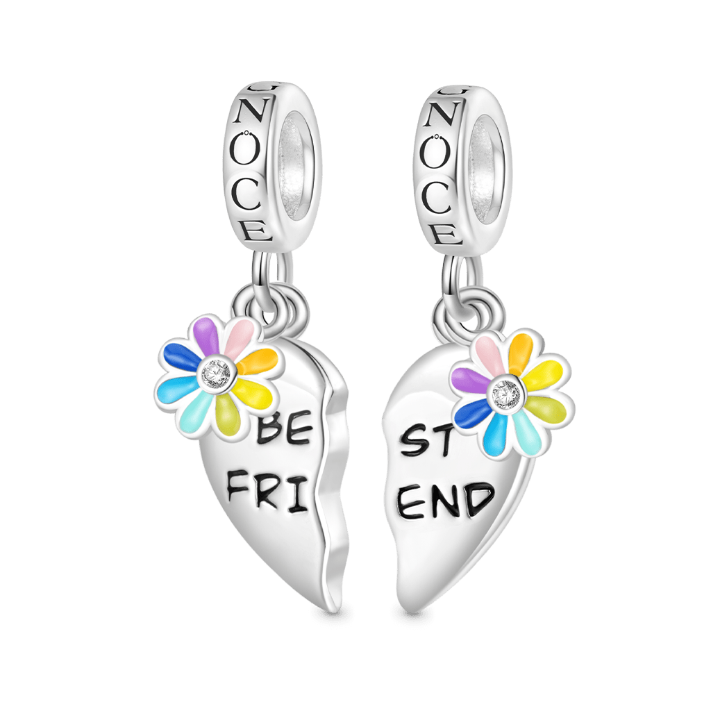 Gnoce Engravable "BEST FRIEND" Pair Heart Rainbow Pendant Dangle Charm_1