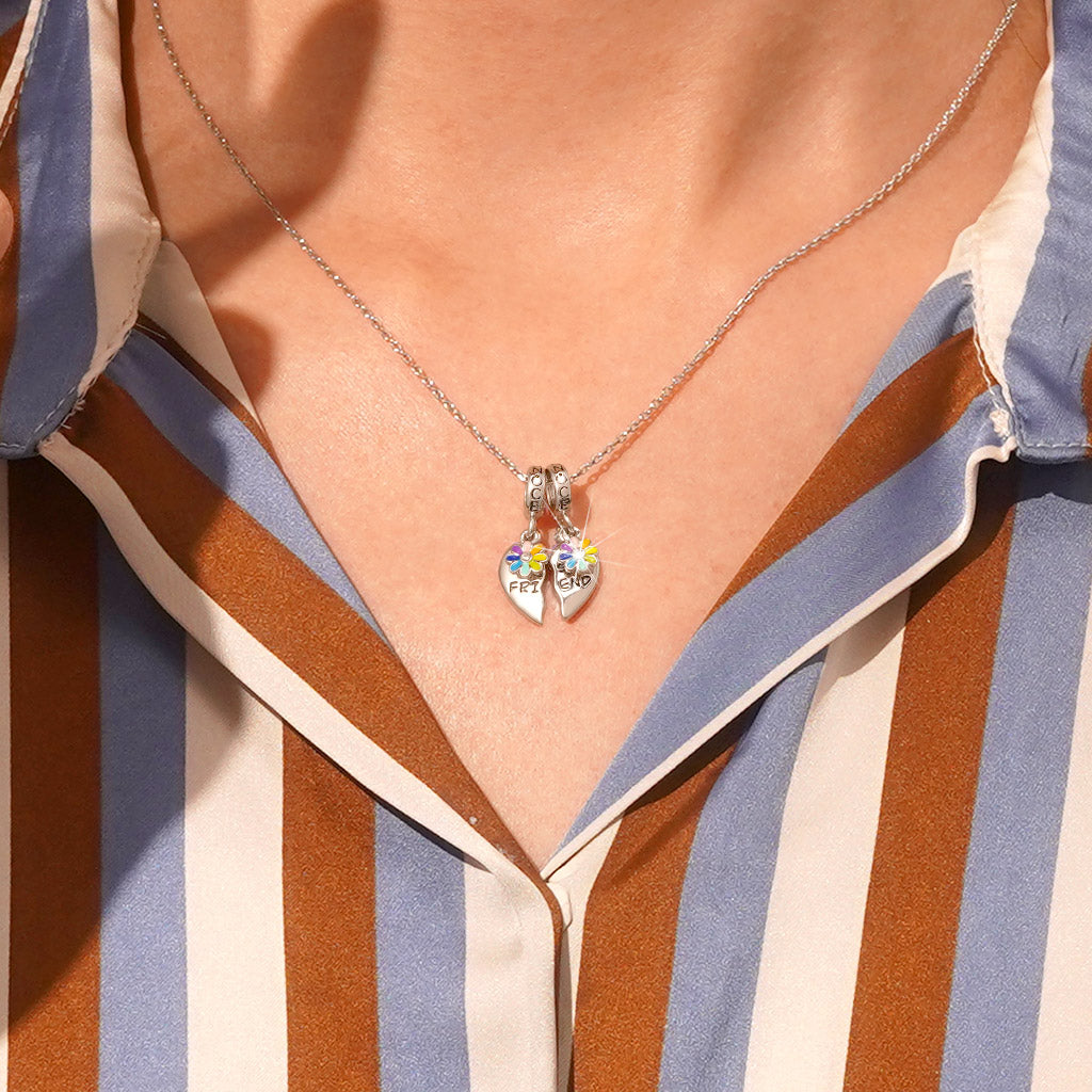 Gnoce Engravable "BEST FRIEND" Pair Heart Rainbow Pendant Dangle Charm_6