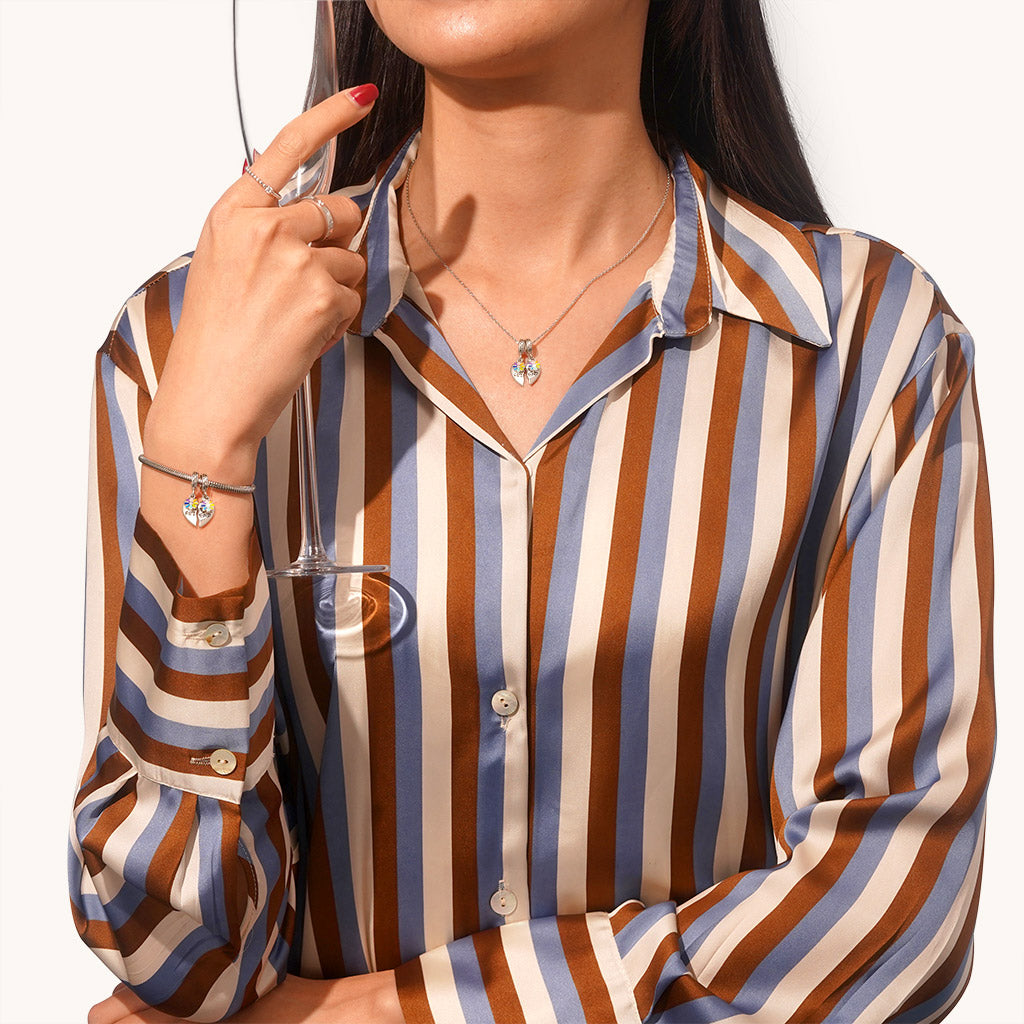 Gnoce Engravable "BEST FRIEND" Pair Heart Rainbow Pendant Dangle Charm_5