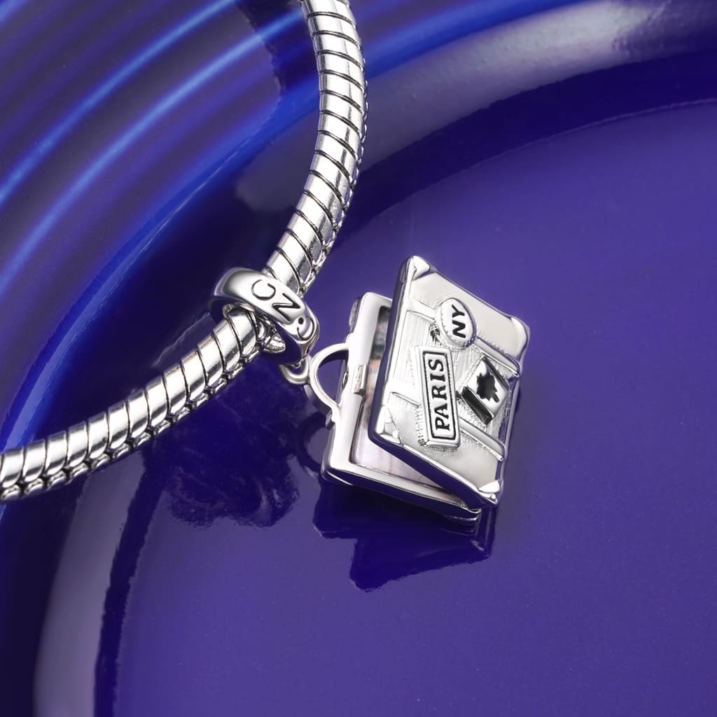 Gnoce Openable Personalized Photo Suitcase Charm Platinum-plated Silver Blend_3