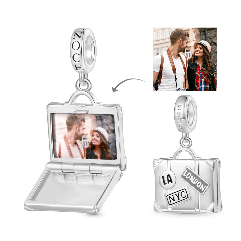 Gnoce Openable Personalized Photo Suitcase Charm Platinum-plated Silver Blend_1