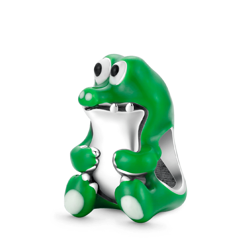 Cute Crocodile Charm Bead 925 Sterling Silver with Green Enamels_1
