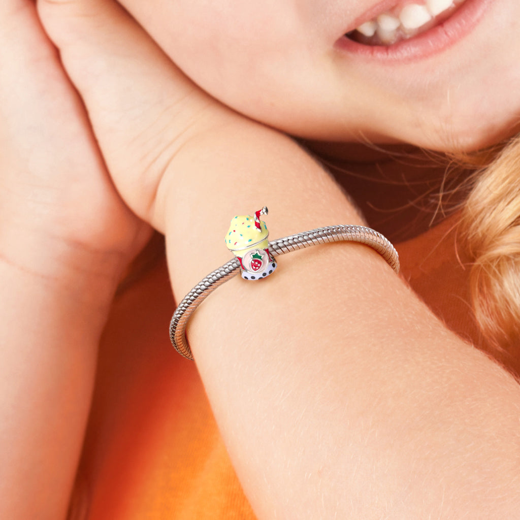 Sweet Ice Cream Milk Tea Charm Bead 925 Sterling Silver with Colorful Enamels_5