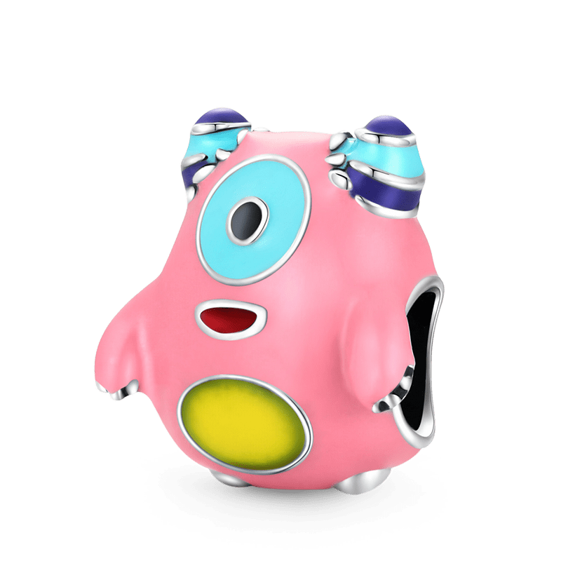 One-eyed Monster Charm Bead 925 Sterling Silver with Pink Enamels_1
