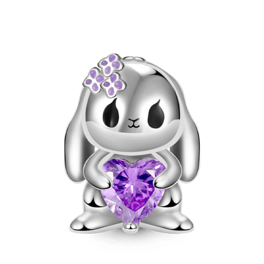 Lop-eared Rabbit Embraces Heart Gemstone Charm Bead 925 Sterling Silver_1