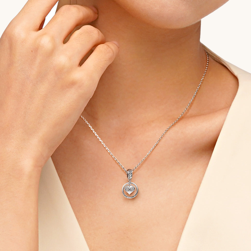“Mom, I love you forever” Pendant Dangle Charm Sterling Silver_4