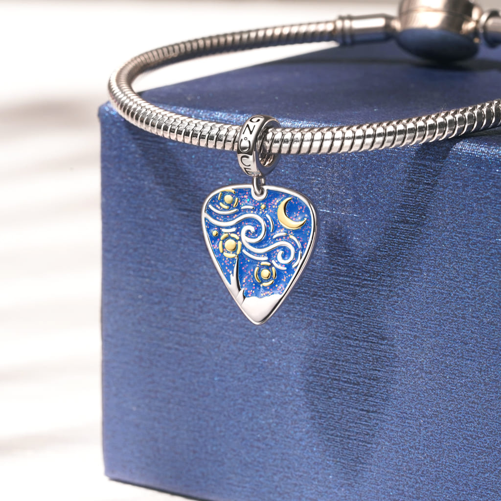 Gnoce Engravable Starry Sky Guitar Pick Charm Platinum-plated Silver Blend_2