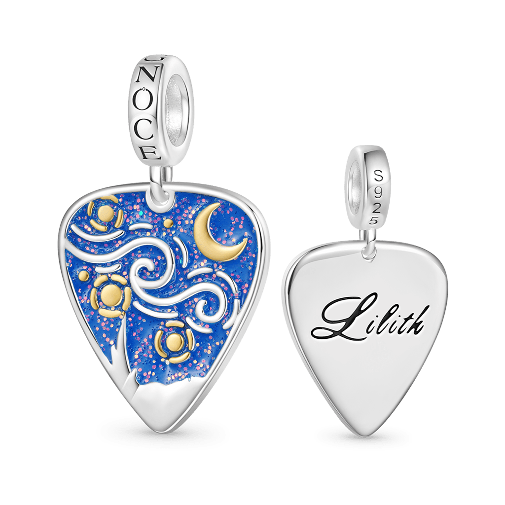 Gnoce Engravable Starry Sky Guitar Pick Charm Platinum-plated Silver Blend_1