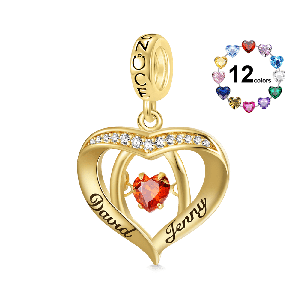 Gnoce Dancing Heart Engravable Birthstone Pendant Dangle Charm_1