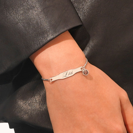 Gnoce Adjustable Projection Couple's Memories Engravable Bracelet_5