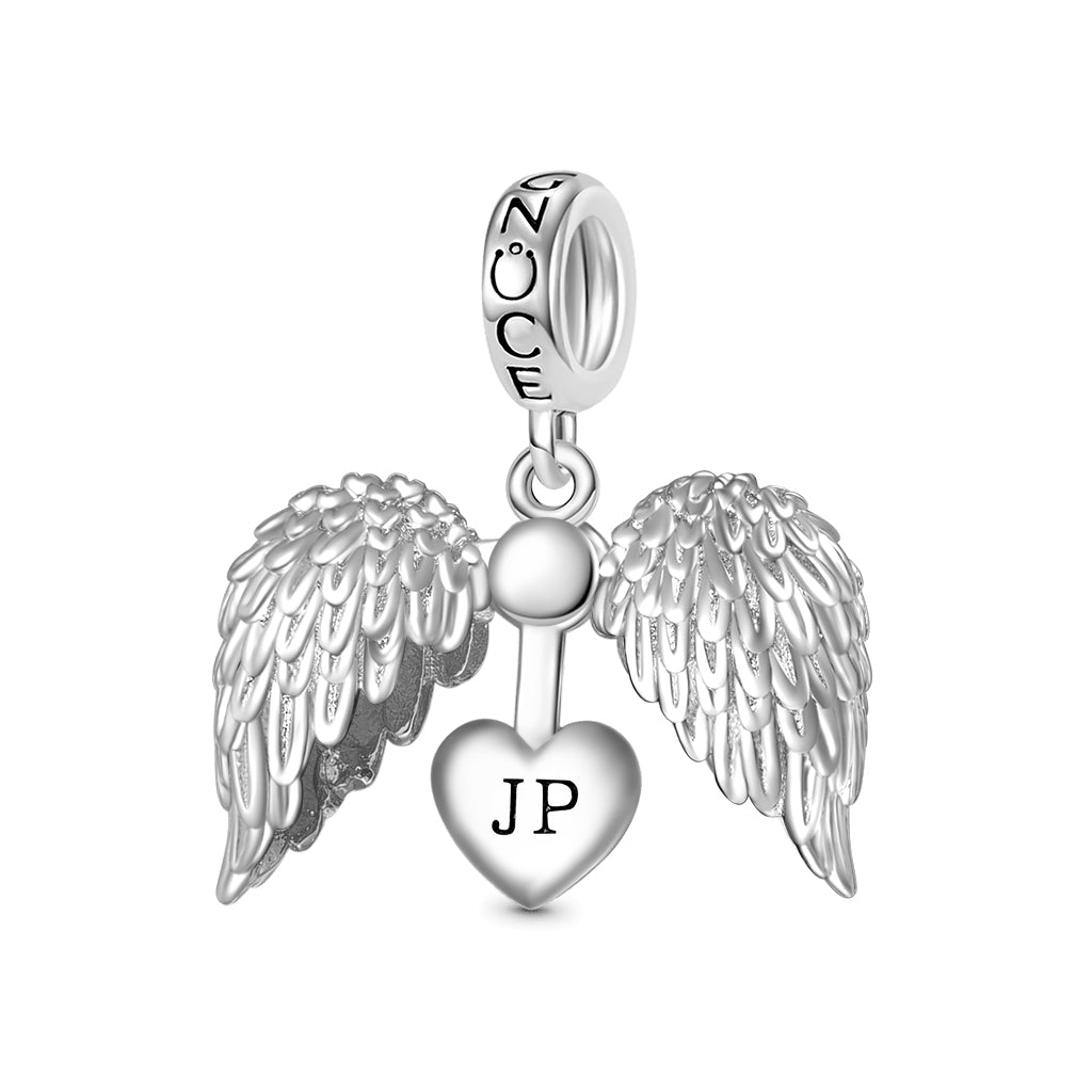 Gnoce Angel Wings Heart Engravable Charm Platinum-plated Silver Blend_1