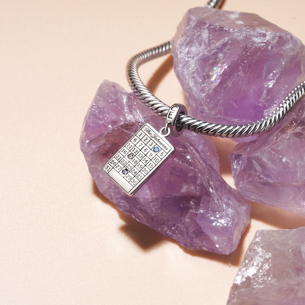 Gnoce Engravable Calendar Birthstone Charm Platinum-plated Silver Blend_5