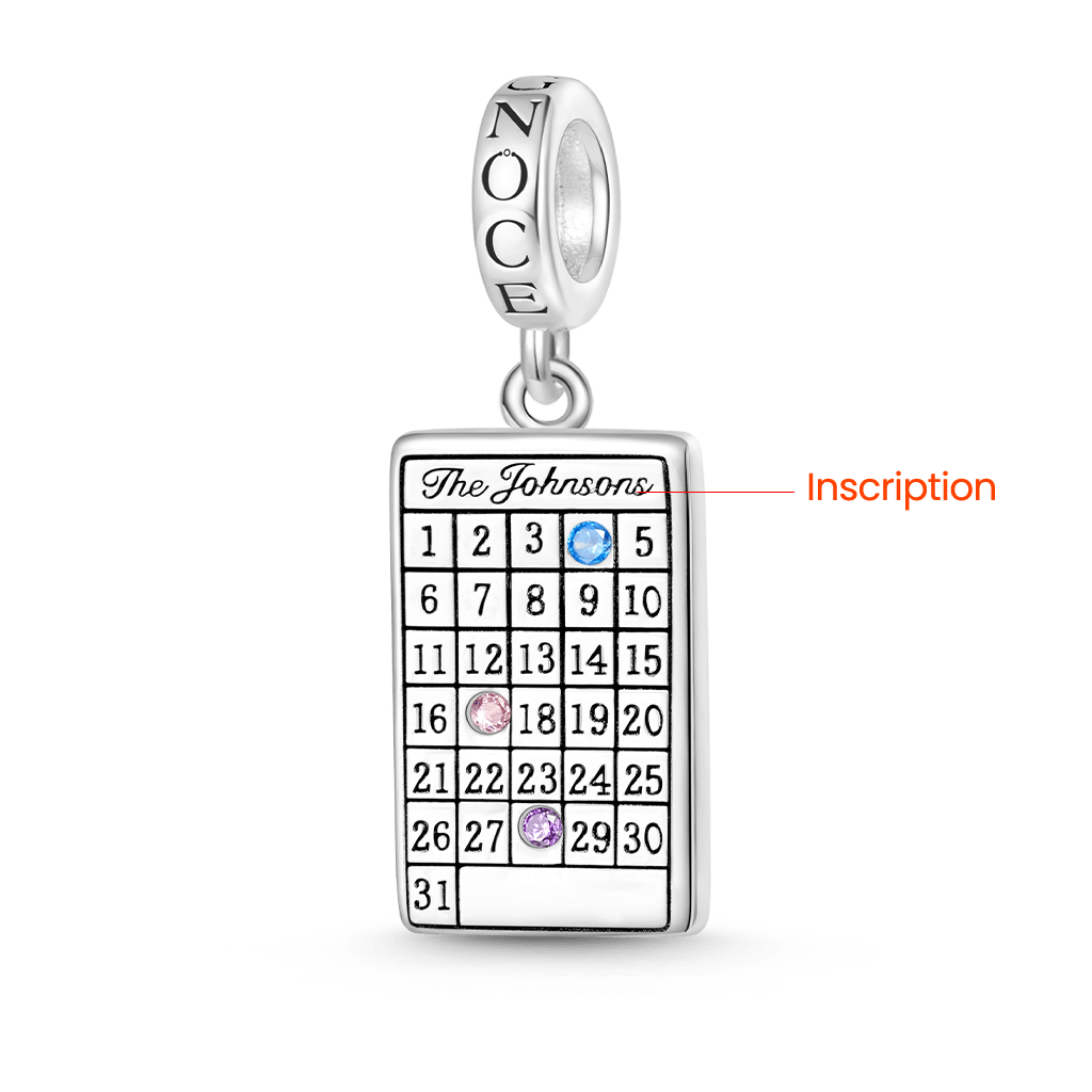 Gnoce Engravable Calendar Birthstone Charm Platinum-plated Silver Blend_2