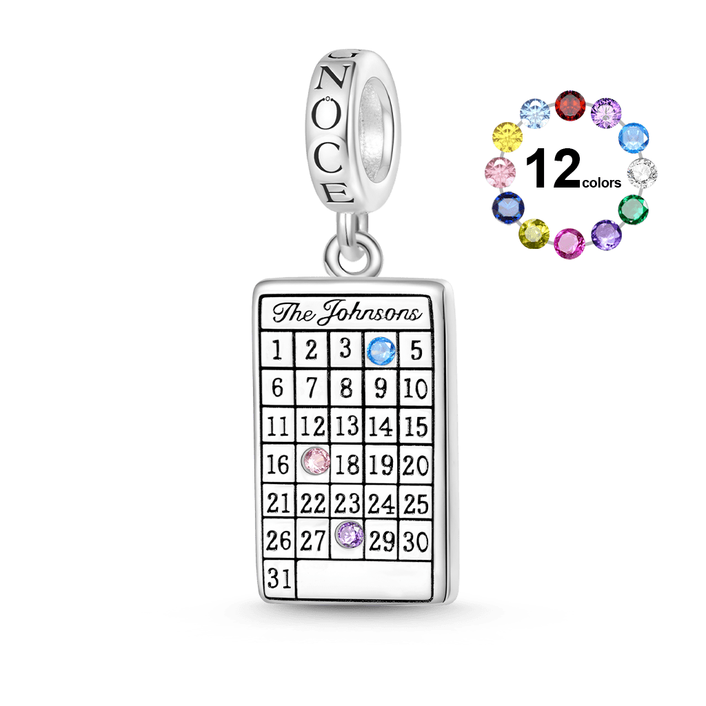 Gnoce Engravable Calendar Birthstone Charm Platinum-plated Silver Blend_1