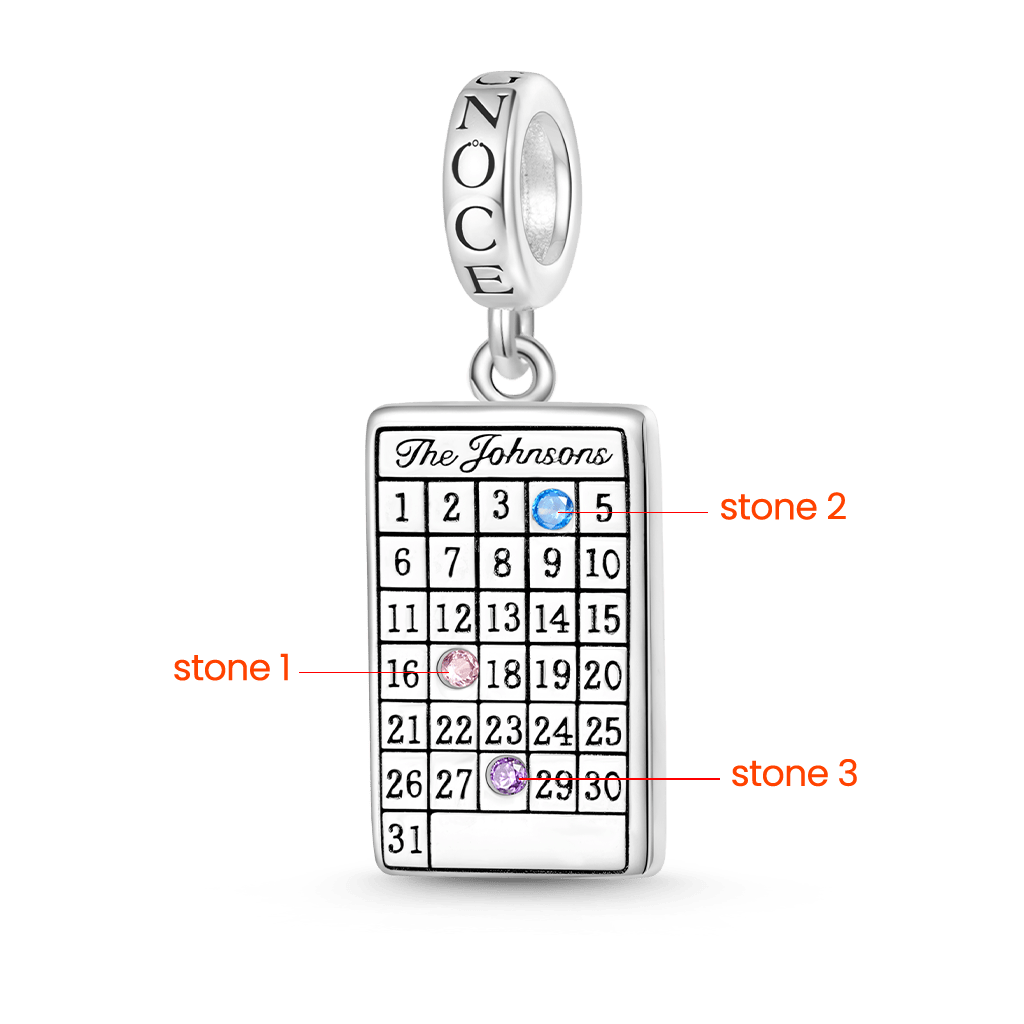 Gnoce Engravable Calendar Birthstone Charm Platinum-plated Silver Blend_3