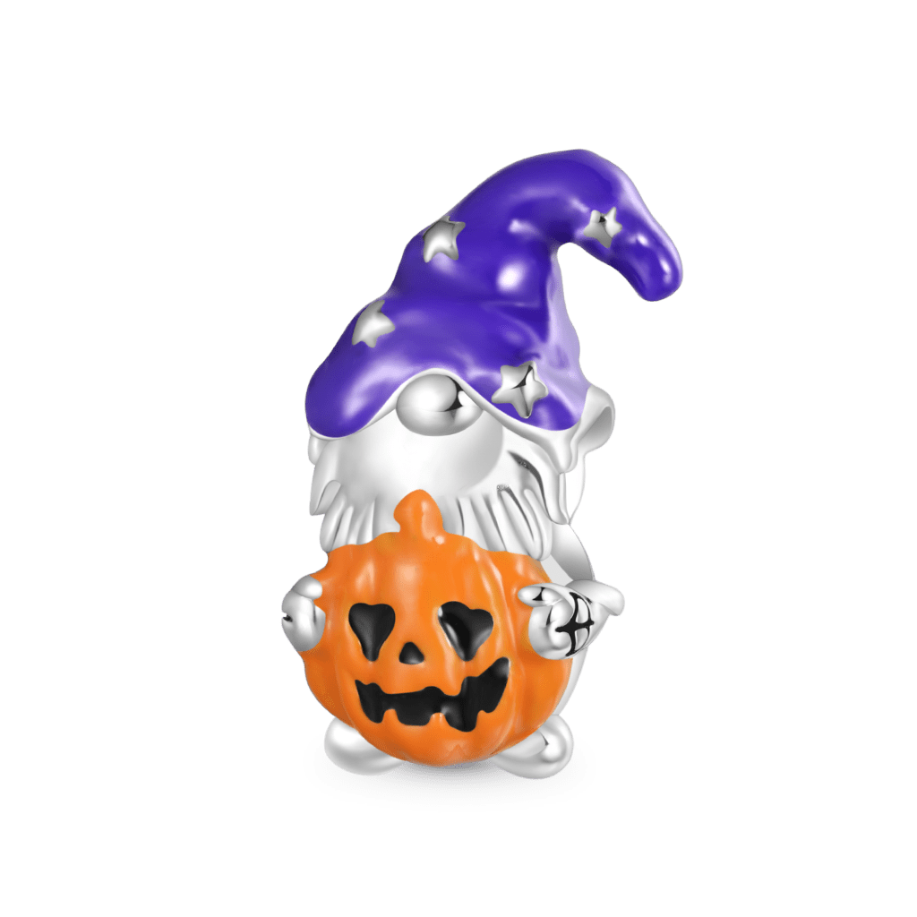 Gnoce Halloween Gnome Holding Pumpkin Charm Platinum-plated Silver Blend_1