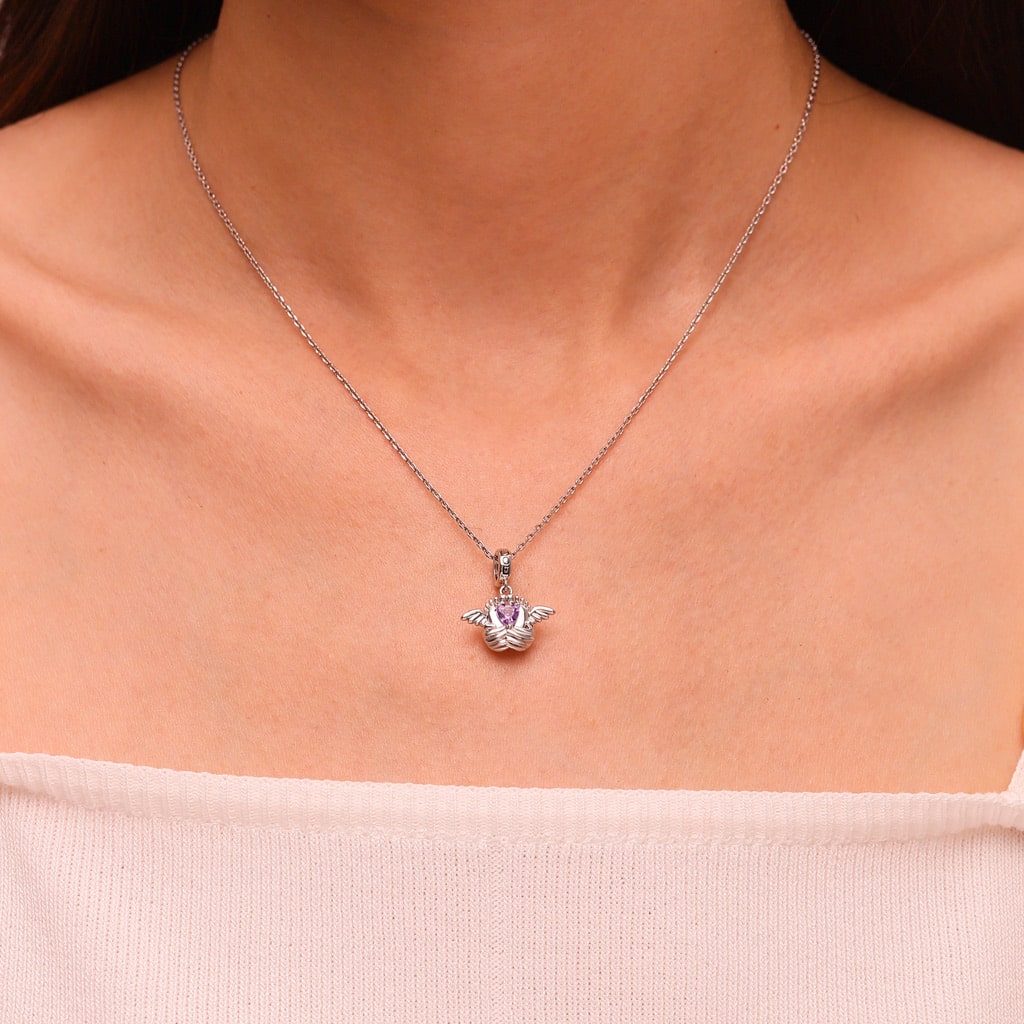 Gnoce Angel Baby Memorial Birthstone Charm Platinum-plated Silver Blend_5