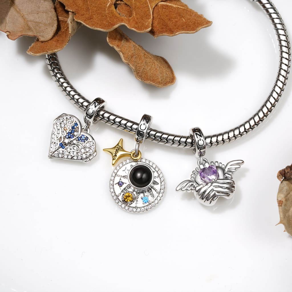 Gnoce Angel Baby Memorial Birthstone Charm Platinum-plated Silver Blend_3