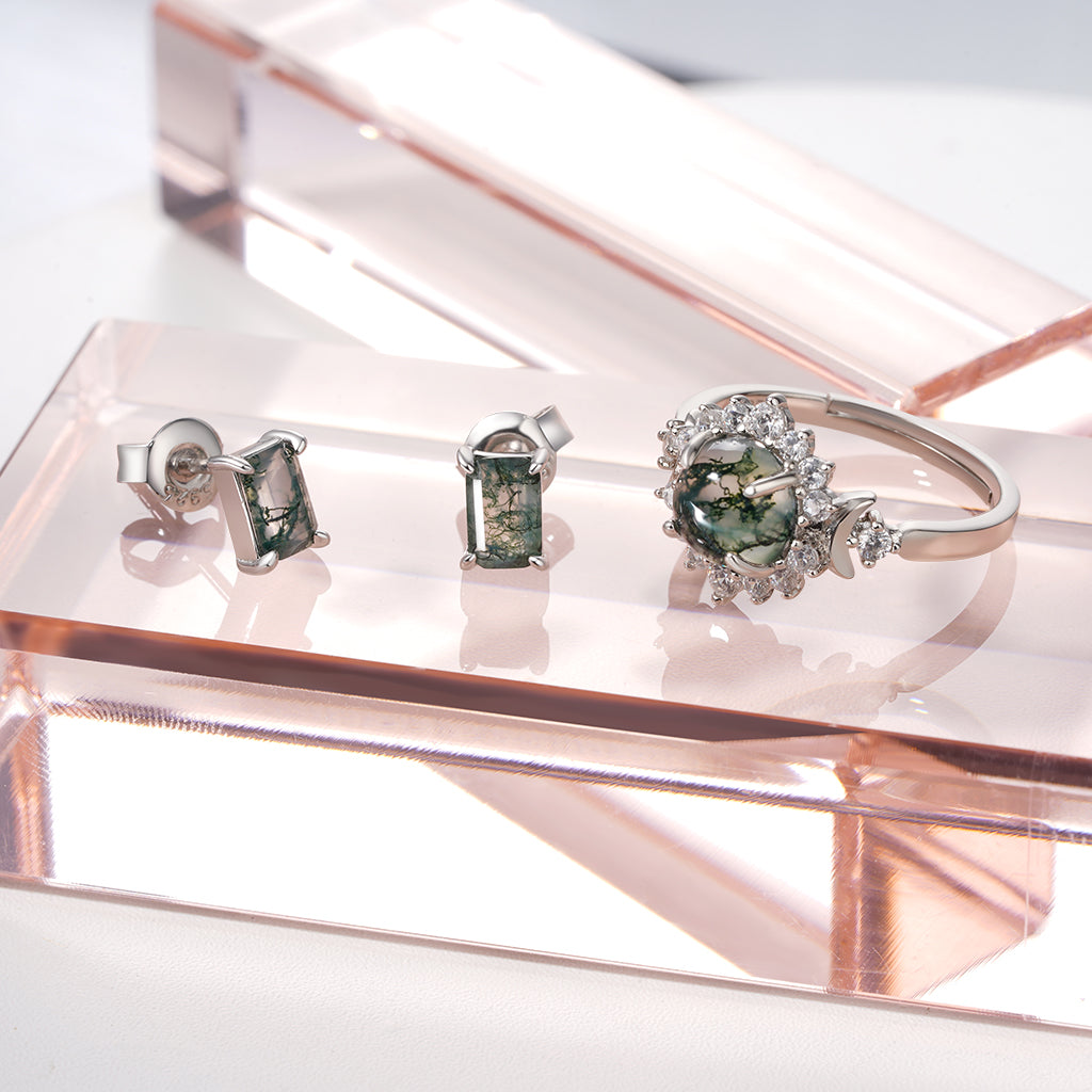 Gnoce Simple Geometry Green Moss Stud Earrings_3