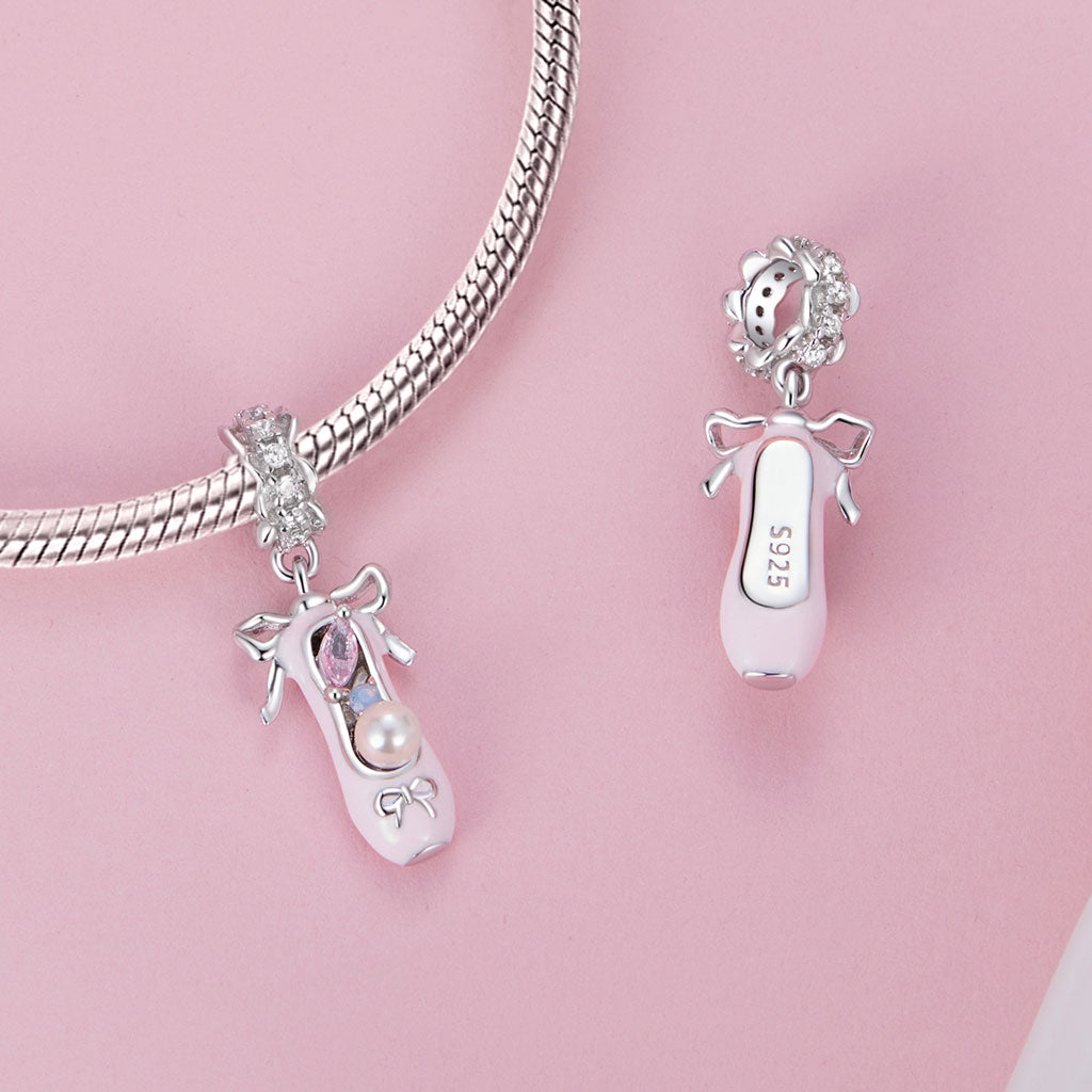 Gnoce Pink Ballet Shoe with Bow-knot Pendant Dangle Charm_2