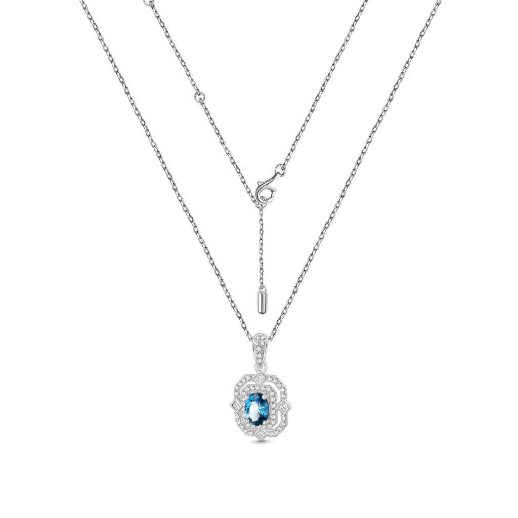 Gnoce Oval London Blue Topaz Pendant Necklace_3