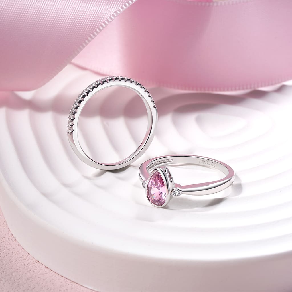 Gnoce Classic Pear Cut Pink CZ Stackable Ring Set_3