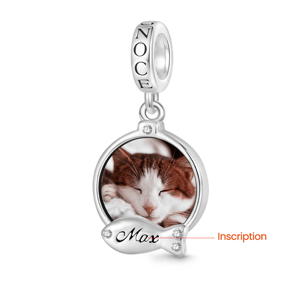 Gnoce Engravable Fish Cat Lover Photo Charm Platinum-plated Silver Blend_4