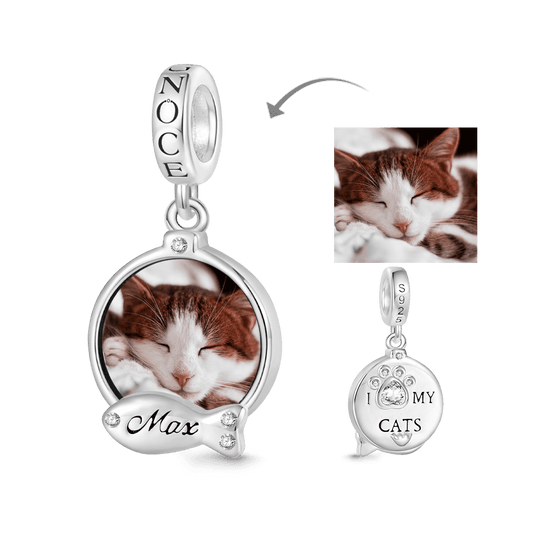 Gnoce Engravable Fish Cat Lover Photo Pendant Dangle Charm_1