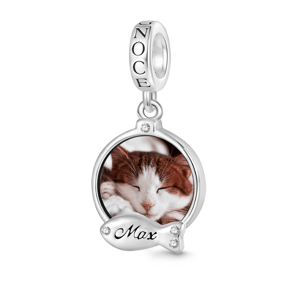 Gnoce Engravable Fish Cat Lover Photo Charm Platinum-plated Silver Blend_2