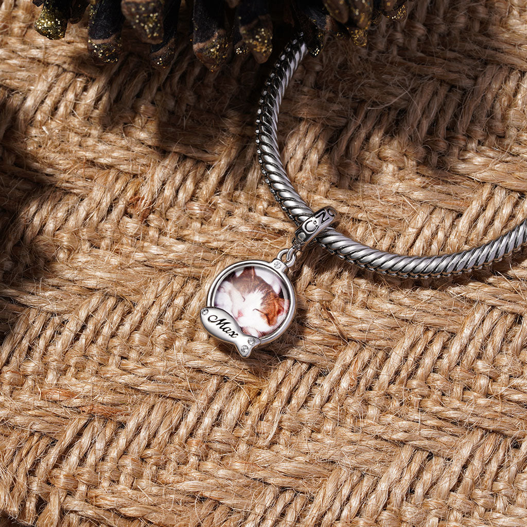 Gnoce Engravable Fish Cat Lover Photo Charm Platinum-plated Silver Blend_3