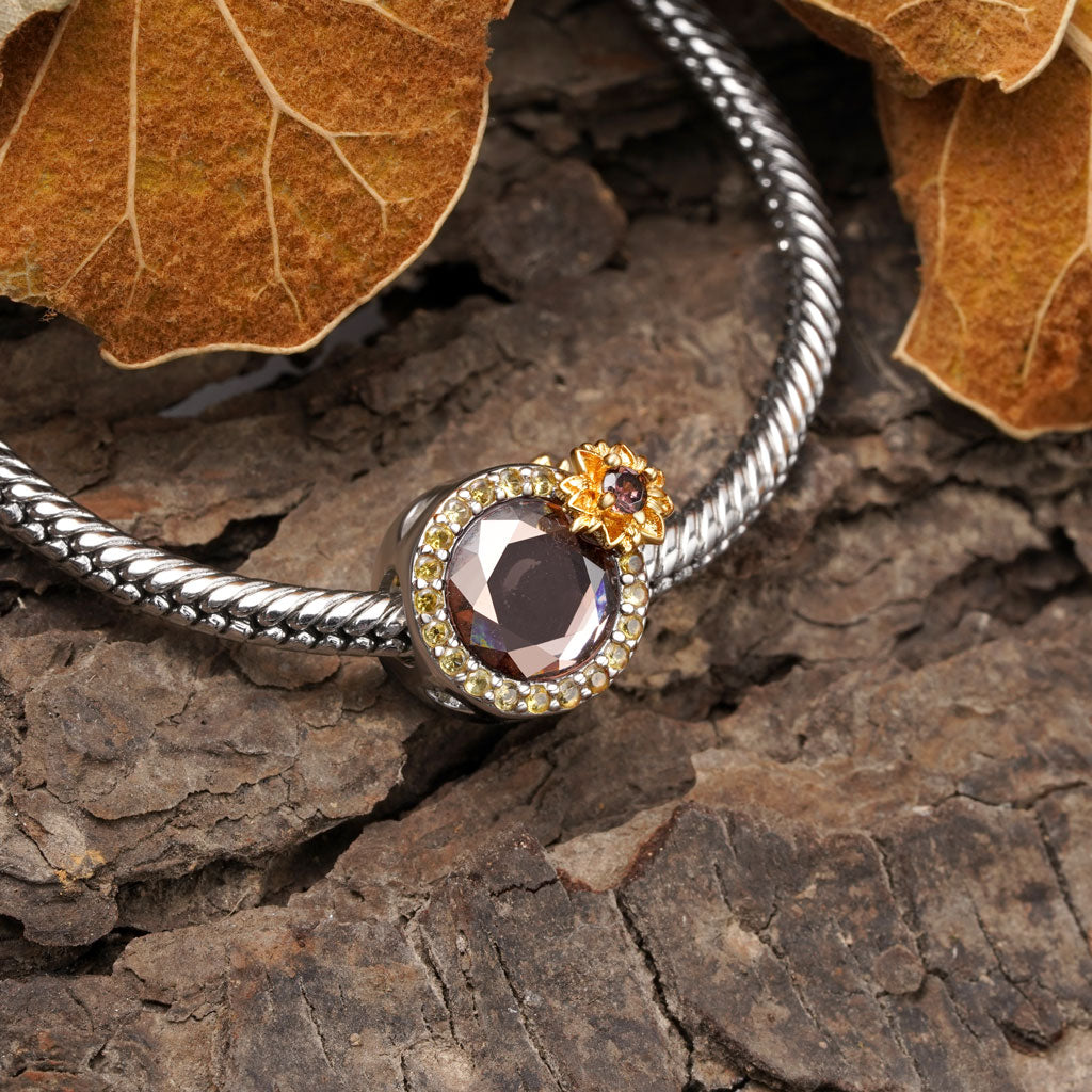 Gnoce Sunflower Round-cut Smoky Zircon Charm_3