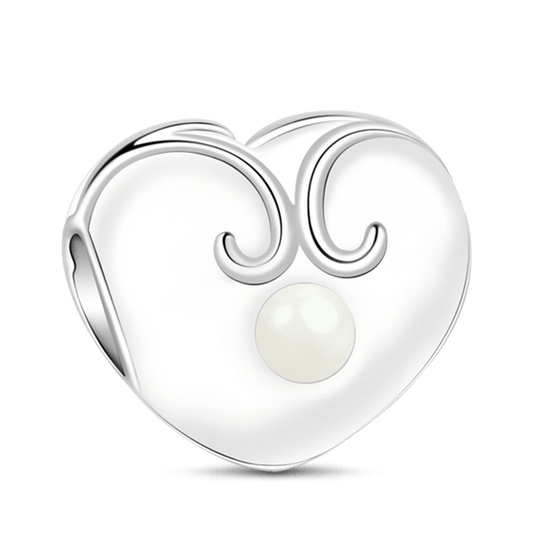Gnoce "Pick a Pearl" 925 Sterling Silver with White Enamel Heart Shape Mother-Of-Pearl Heart Charm_1