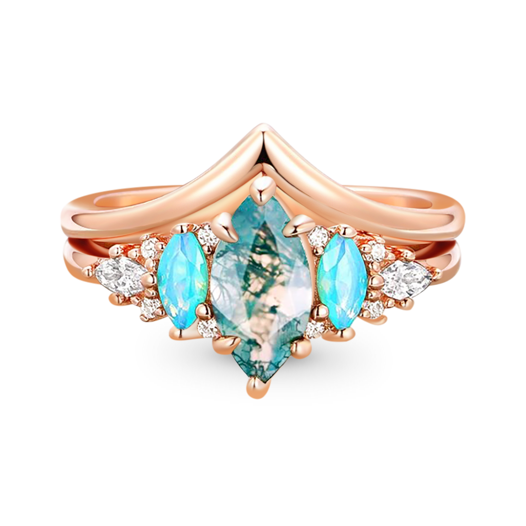Gnoce Green Moss Agate Stackable Ring Set_1