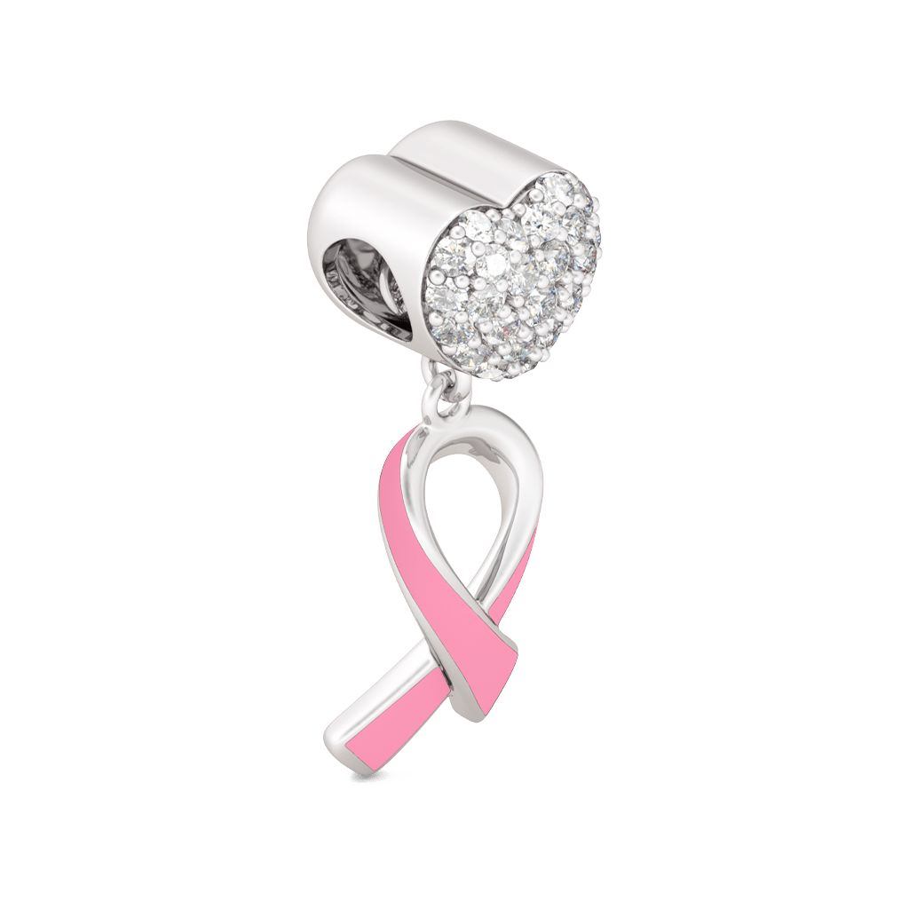 Gnoce Breast Cancer Awareness Ribbon Charm Platinum-plated Silver Blend_2