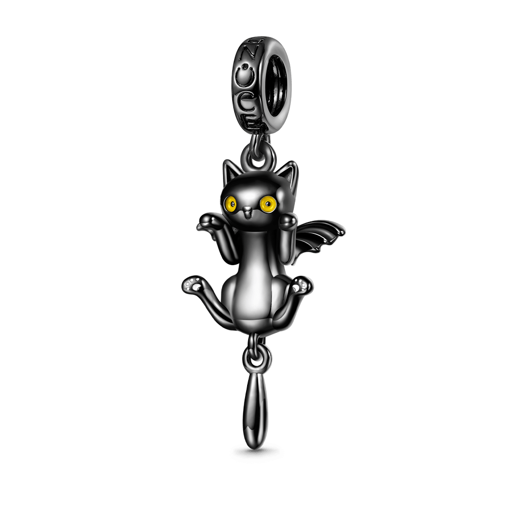 Gnoce Black Cat with Bat Wings Charm_1