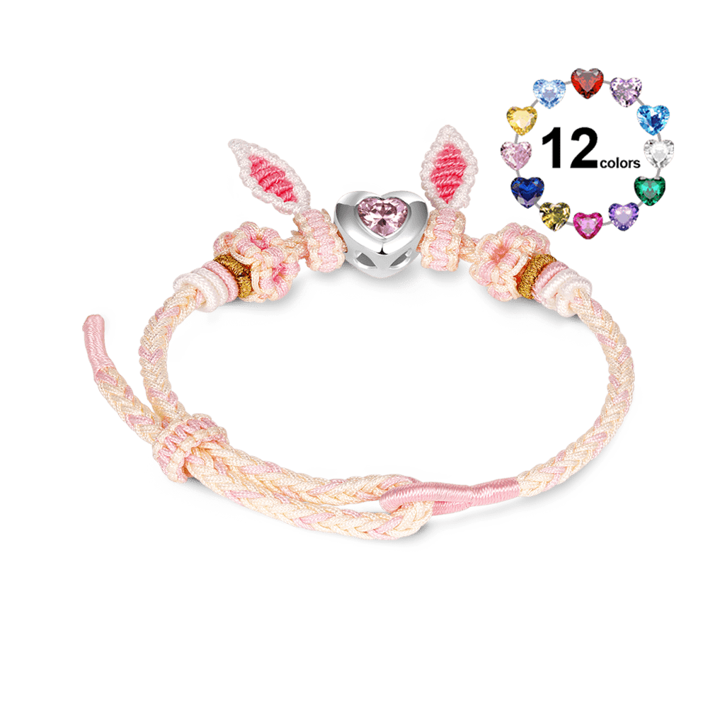 Gnoce Rabbit Ears Detachable Hand-woven Bracelet with Heart Birthstone Charm_1