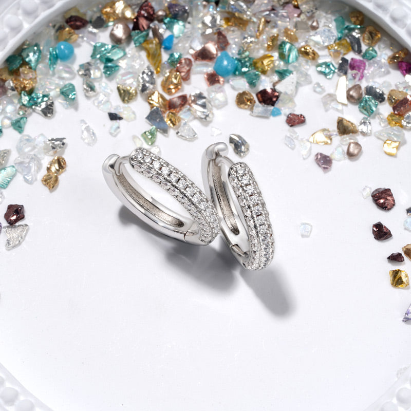 Gnoce Cubic Zirconia Hoop Earrings Platinum-plated Silver Blend_4