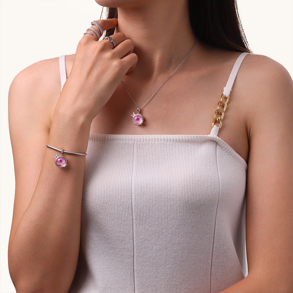 Gnoce Engravable Preserved Flower Butterfly Birthstone Pendant Dangle Charm_4