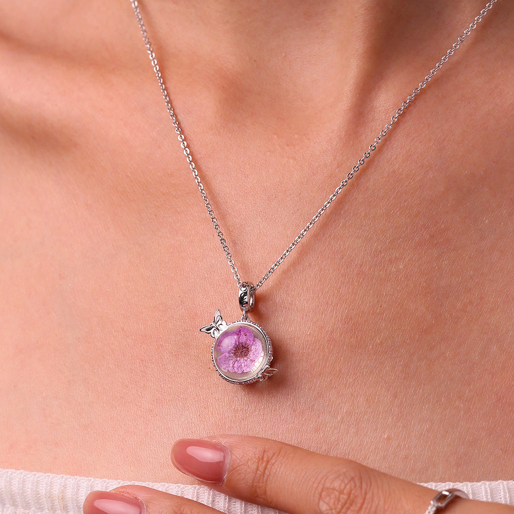 Gnoce Engravable Preserved Flower Butterfly Birthstone Pendant Dangle Charm_5