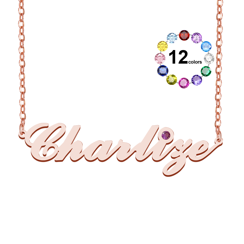 Gnoce Elegance Name Necklace with Birthstone_1