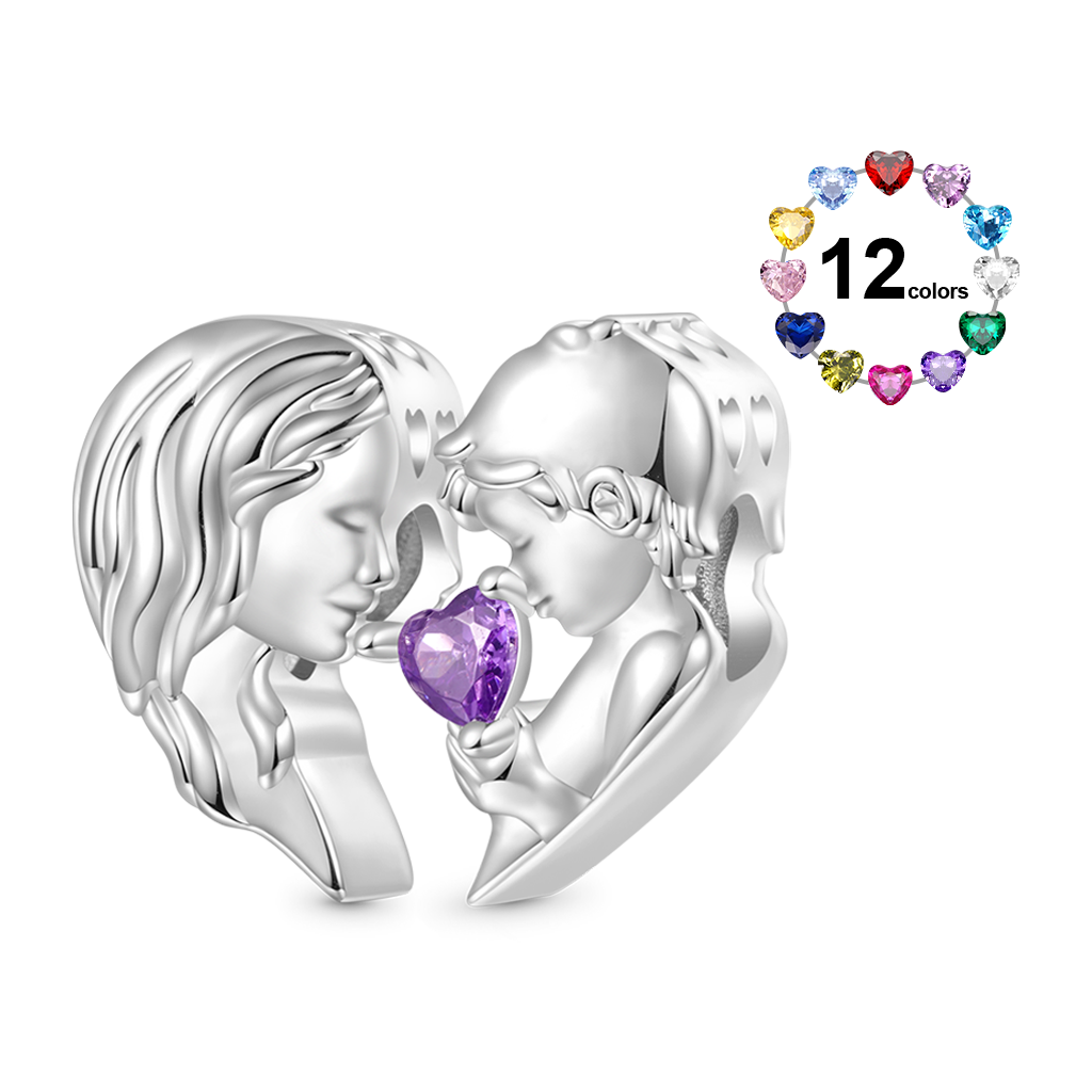 Gnoce Mother Son Birthstone Double Charm Platinum-plated Silver Blend_1