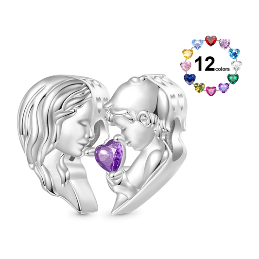 Gnoce Mother & Son Heart Engravable Birthstone Double Charm_1