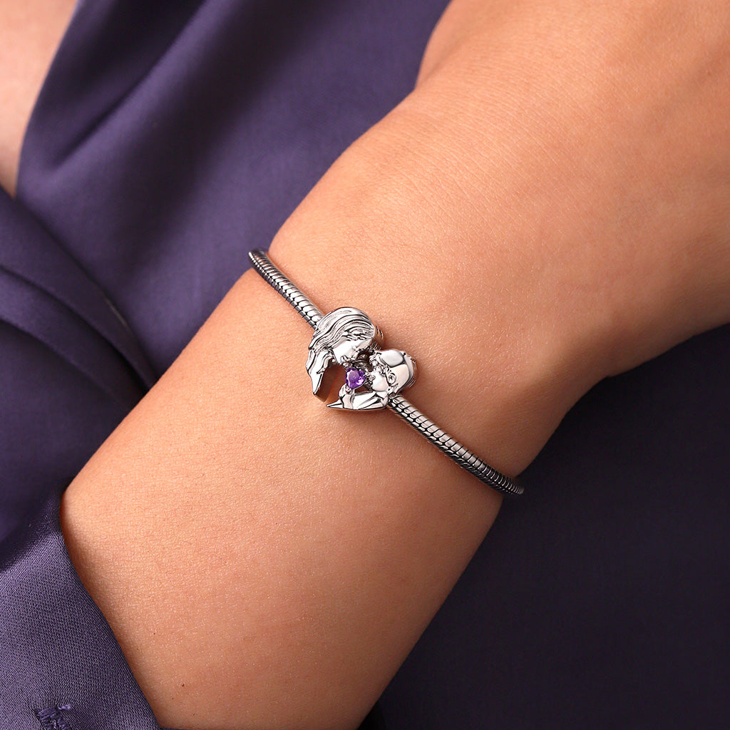 Gnoce Mother Son Birthstone Double Charm Platinum-plated Silver Blend_6