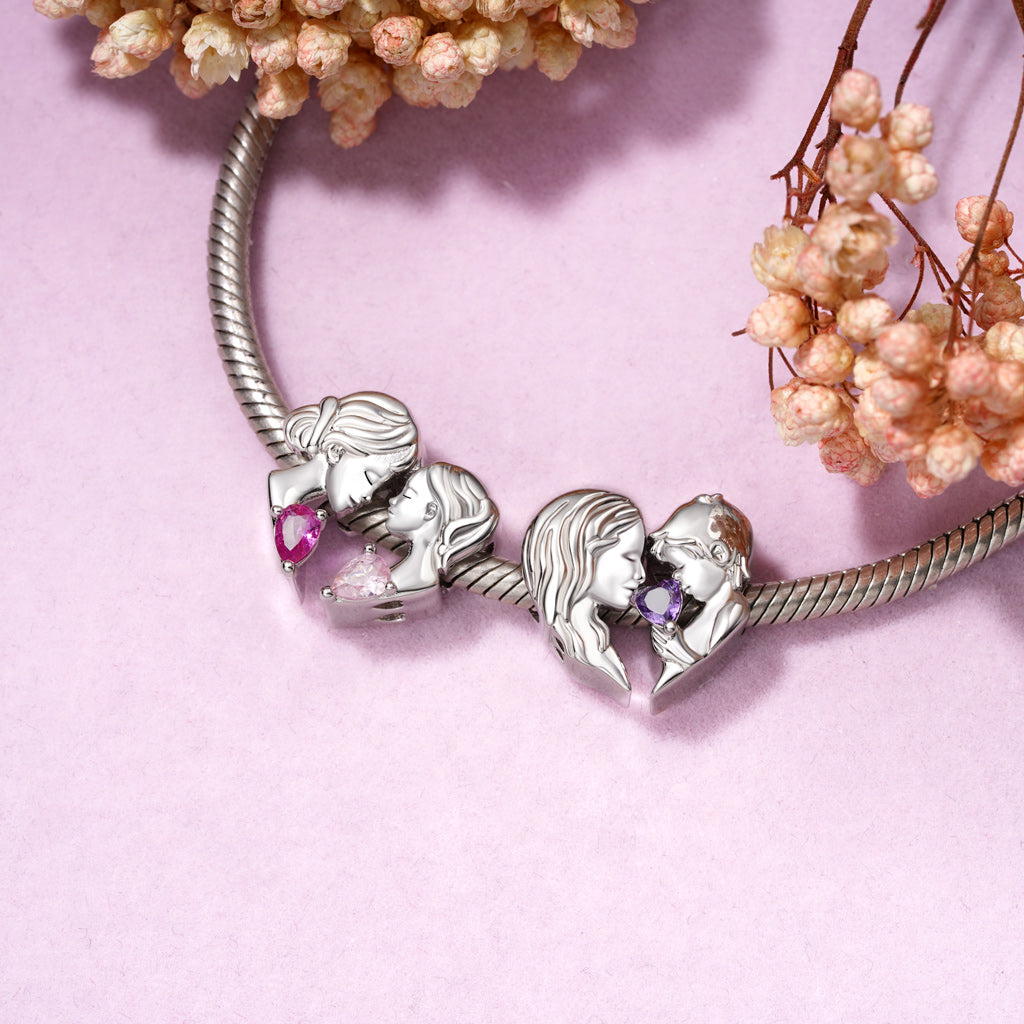 Gnoce Mother Son Birthstone Double Charm Platinum-plated Silver Blend_4