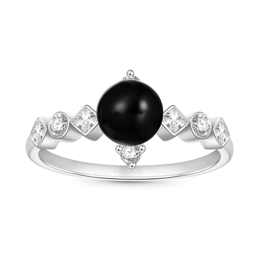 Gnoce Dark Black Pearl White Diamond Ring_1